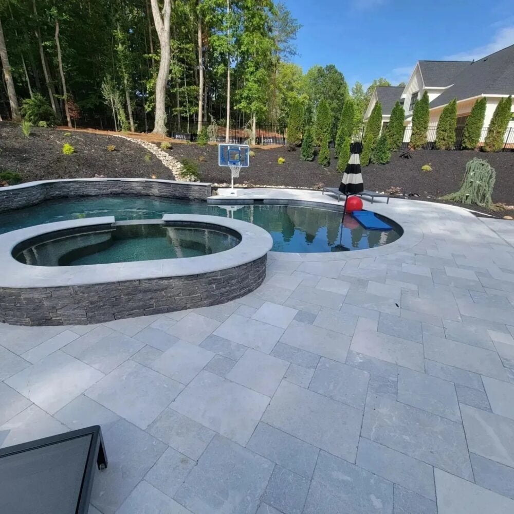 Savannah Gray pool coping display by Noda Stone Inc.